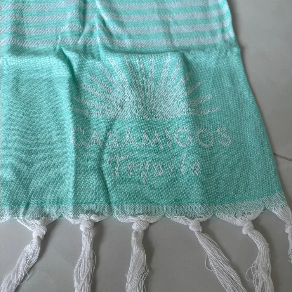 Casamigos Beach Towel Turquoise Striped Turkish Towel with Fringe